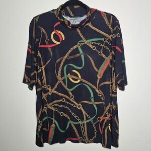 Ralph Lauren Belting Print Stretch Turtleneck Womens 2X Old Money Mature NO TAGS